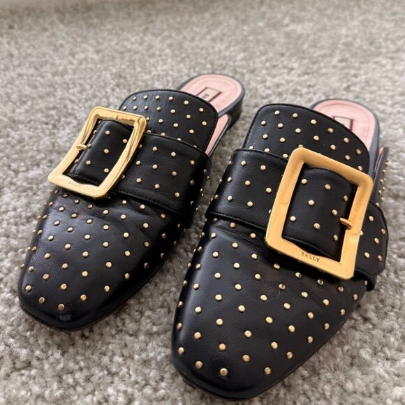 Bally Women's Studded Leather Mules Loafers Size 36 | Gold Buckle | Retail $695 - Picture 1 of 8